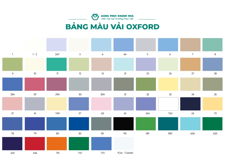 bảng màu vải kate oxford