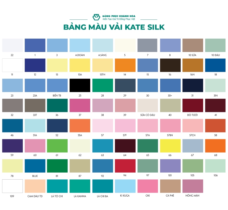 bảng màu vải kate silk