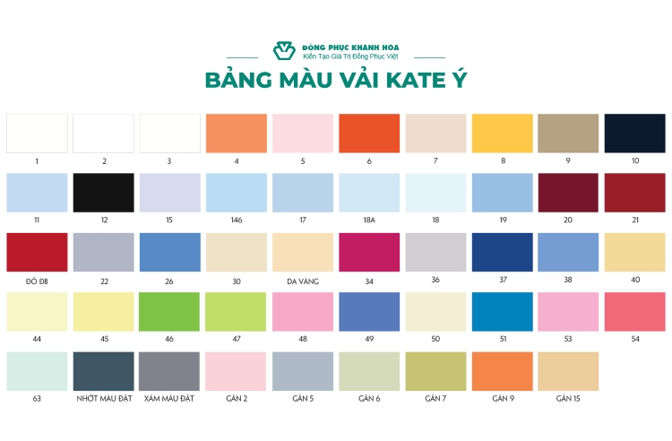 bảng màu vải kate ý may sơ mi đồng phục