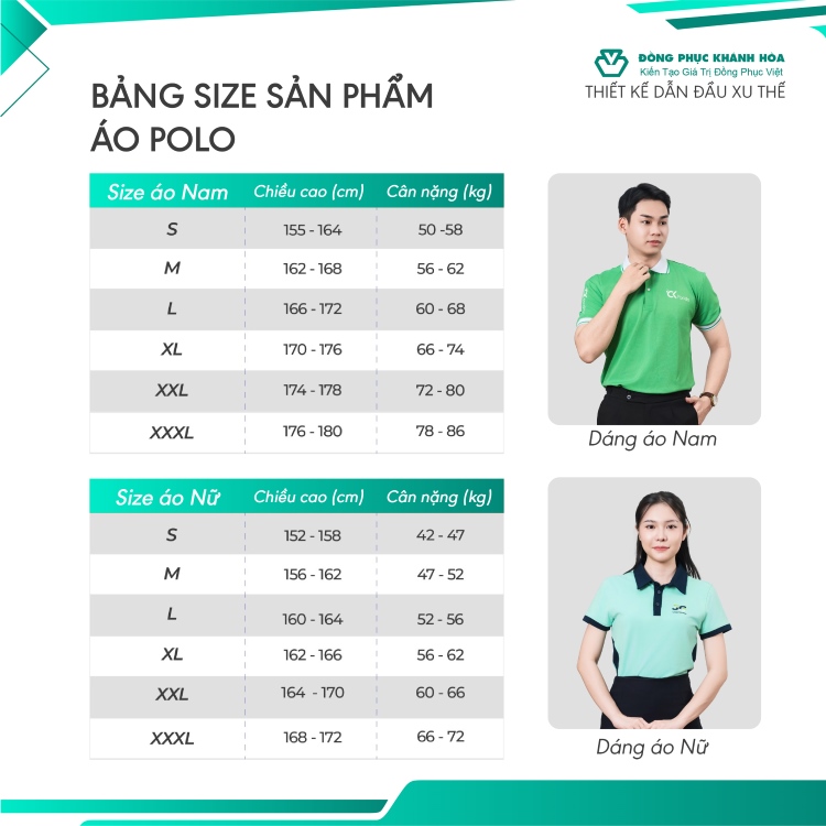 bảng size áo thun đồng phục polo